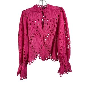 NWT The Sang bright Pink lacy button front blouse.